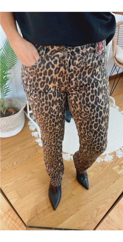 Pantalón print leopardo tiro bajo