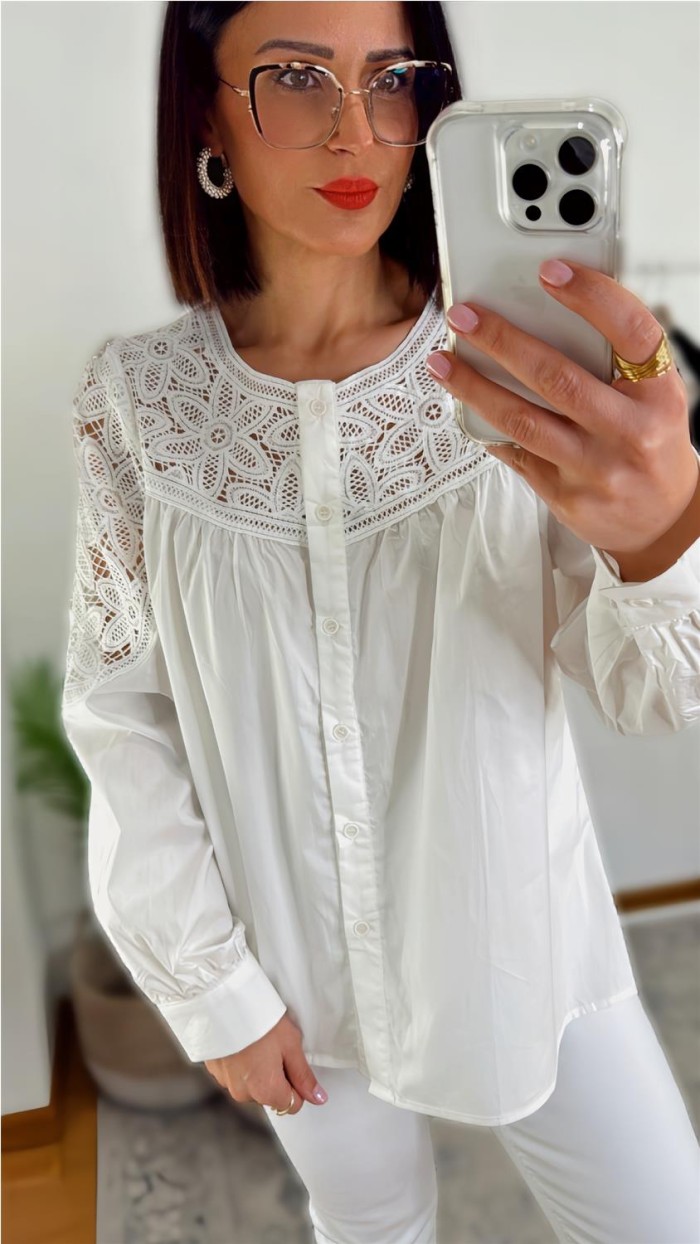 Blusa blanca bordado croche