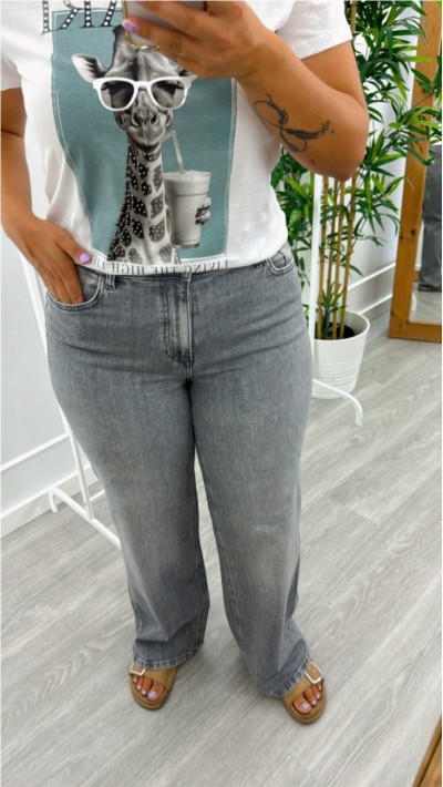 JEANS GRIS TIRO BAJO PIERNA ANCHA