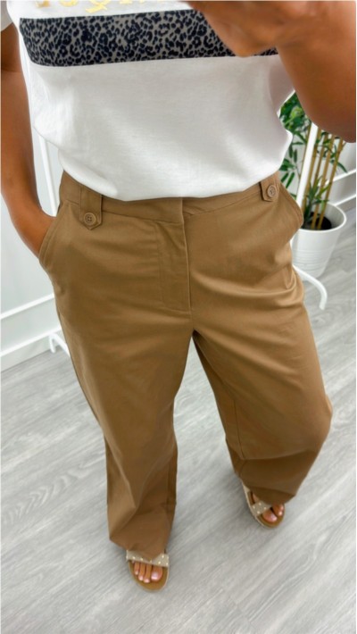 PANTALON LARGO CAMEL BOLSILLOS