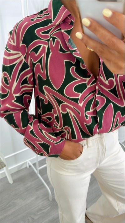CAMISA ESTAMPADA VERDES Y ROSAS
