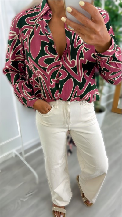 CAMISA ESTAMPADA VERDES Y ROSAS 2