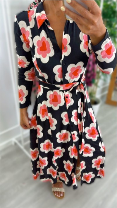 VESTIDO LARGO DE ALGODON ESTAMPADO FLORES FONDO NEGRO 2