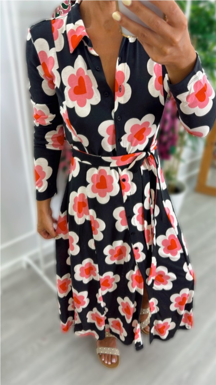 VESTIDO LARGO DE ALGODON ESTAMPADO FLORES FONDO NEGRO