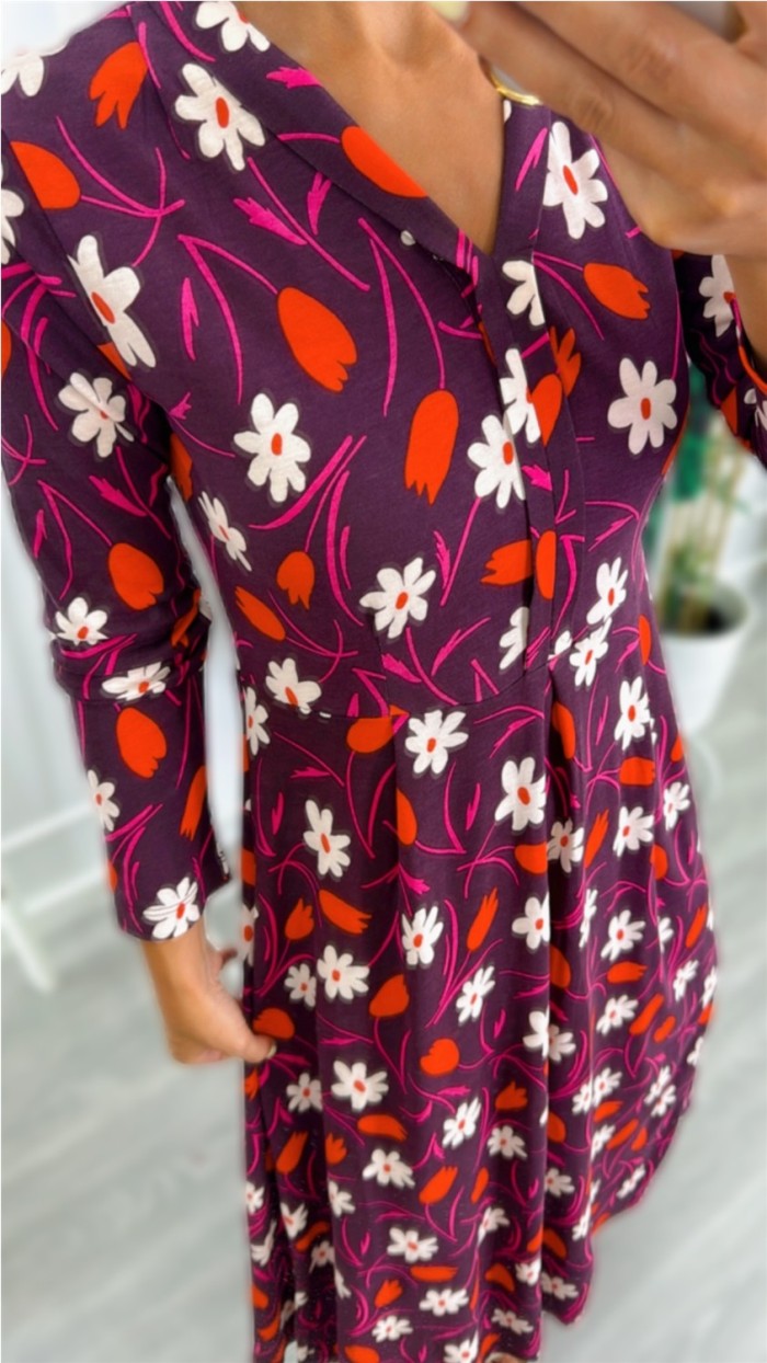 VESTIDO LARGO ALGODÓN FONDO VIOLETA FLORES ROJAS