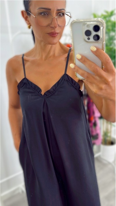 MONO TIRA FINA CON BOLSILLOS, NEGRO, AZUL MARINO Y BEIGE