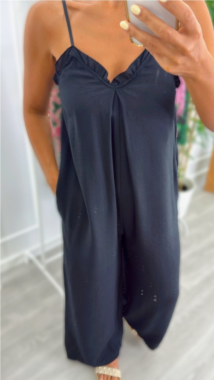 MONO TIRA FINA CON BOLSILLOS, NEGRO, AZUL MARINO Y BEIGE