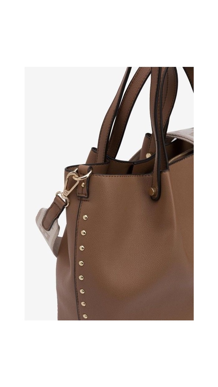 BOLSO BANDOLERA CON TIRA LARGA CAMEL Y BURDEOS