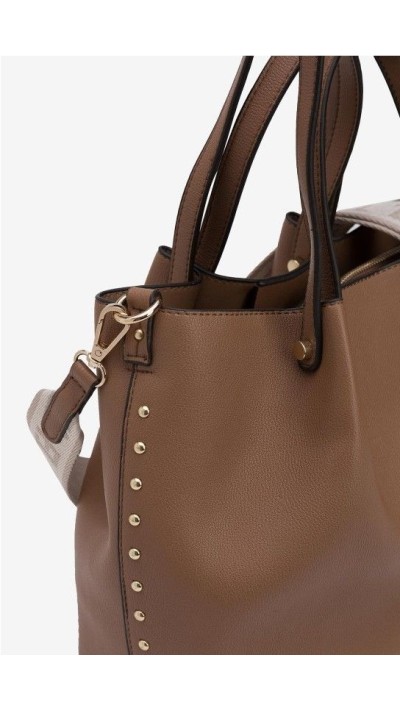 BOLSO BANDOLERA CON TIRA LARGA CAMEL Y BURDEOS