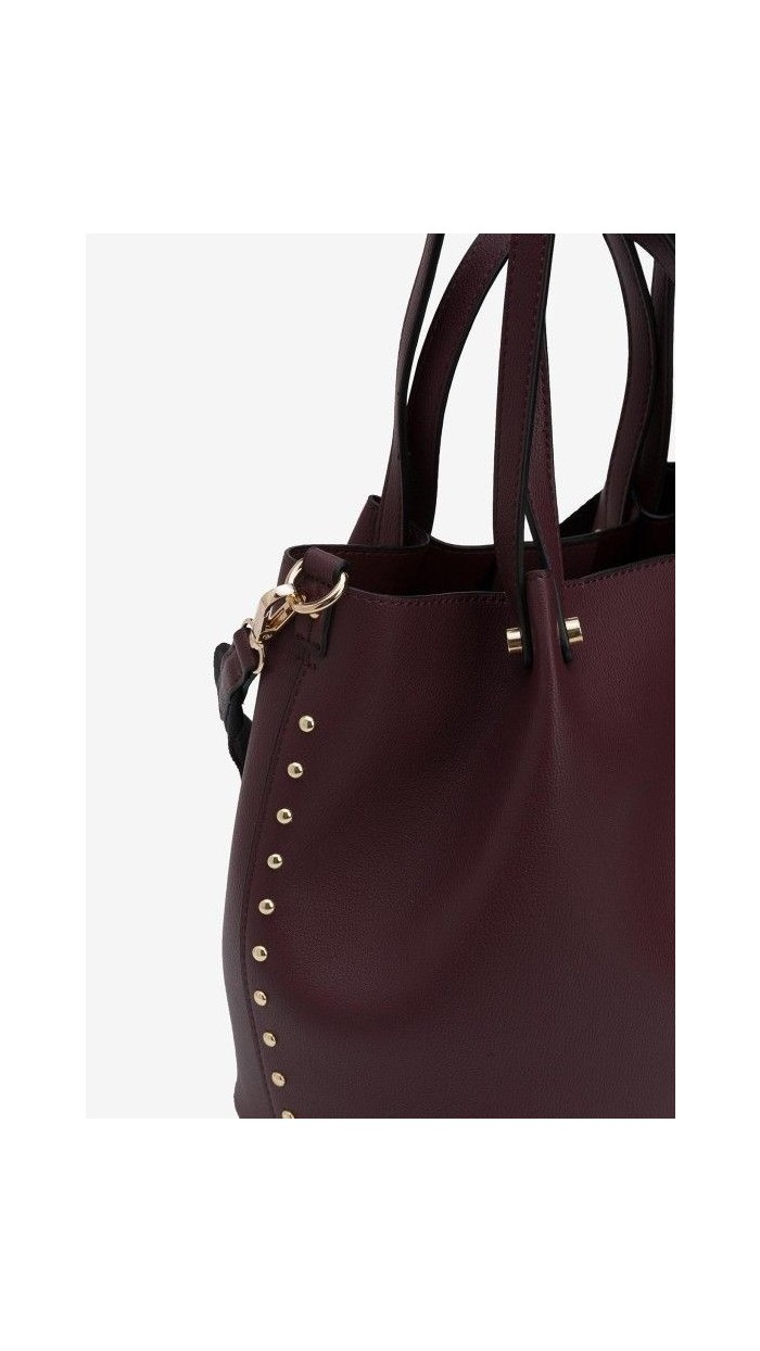 BOLSO BANDOLERA CON TIRA LARGA CAMEL Y BURDEOS