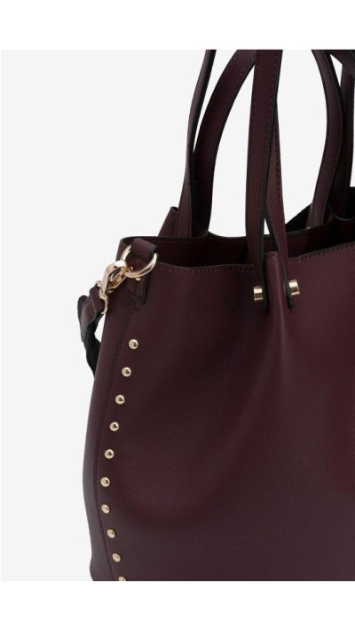 BOLSO BANDOLERA CON TIRA LARGA CAMEL Y BURDEOS