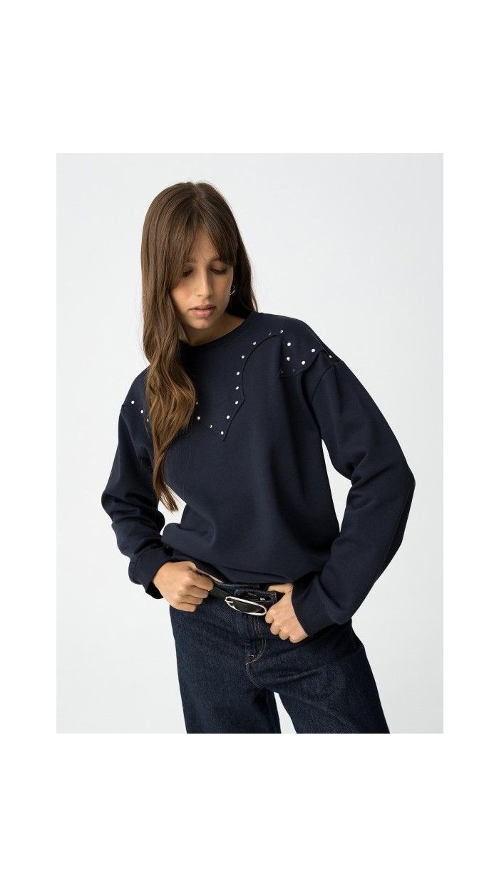 SUDADERA DETALLE FRONTAL TACHUELAS AZUL MARINO