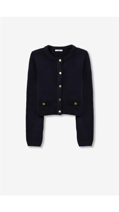 CHAQUETA PUNTO AZUL MARINO DETALLE BOLSILLOS CUADRADOS