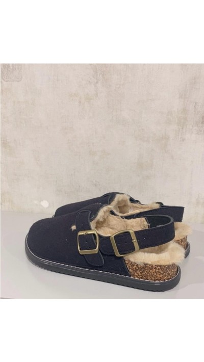 MULES PELO INTERIOR NEGRO, MARRÓN Y VACA, TIRA CON HEBILLA TRASERA 2