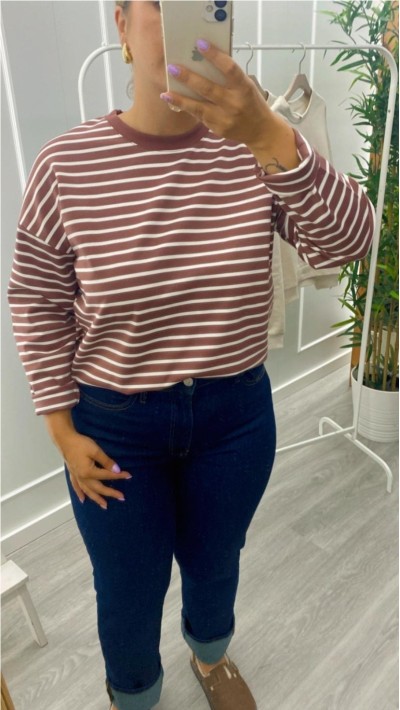 SUDADERA FINA DE RAYAS FONDO ROSA EMPOLVADO