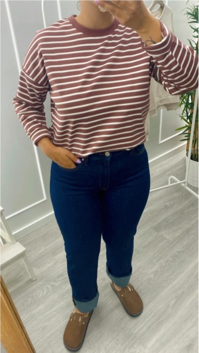 SUDADERA FINA DE RAYAS FONDO ROSA EMPOLVADO 2