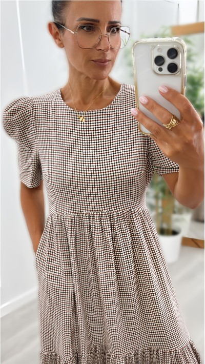 vestido de cuadros con bolsillos, colores verde, burdeos y marrón 2