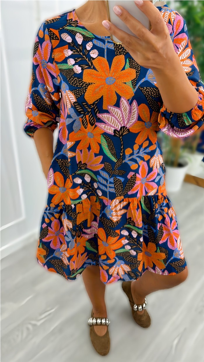 vestido corto con volante y bolsillos tegerlil