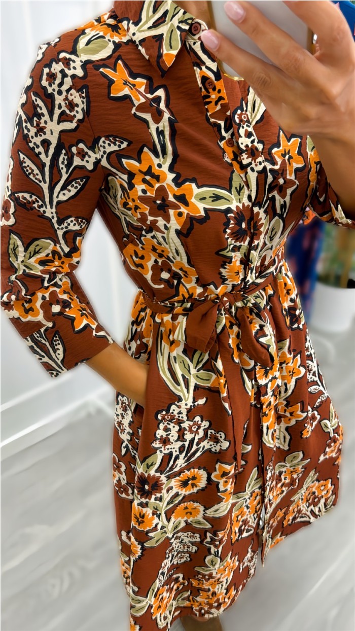 vestido daisy estampado floral tonos ocres vestido daisy estampado floral tonos ocres