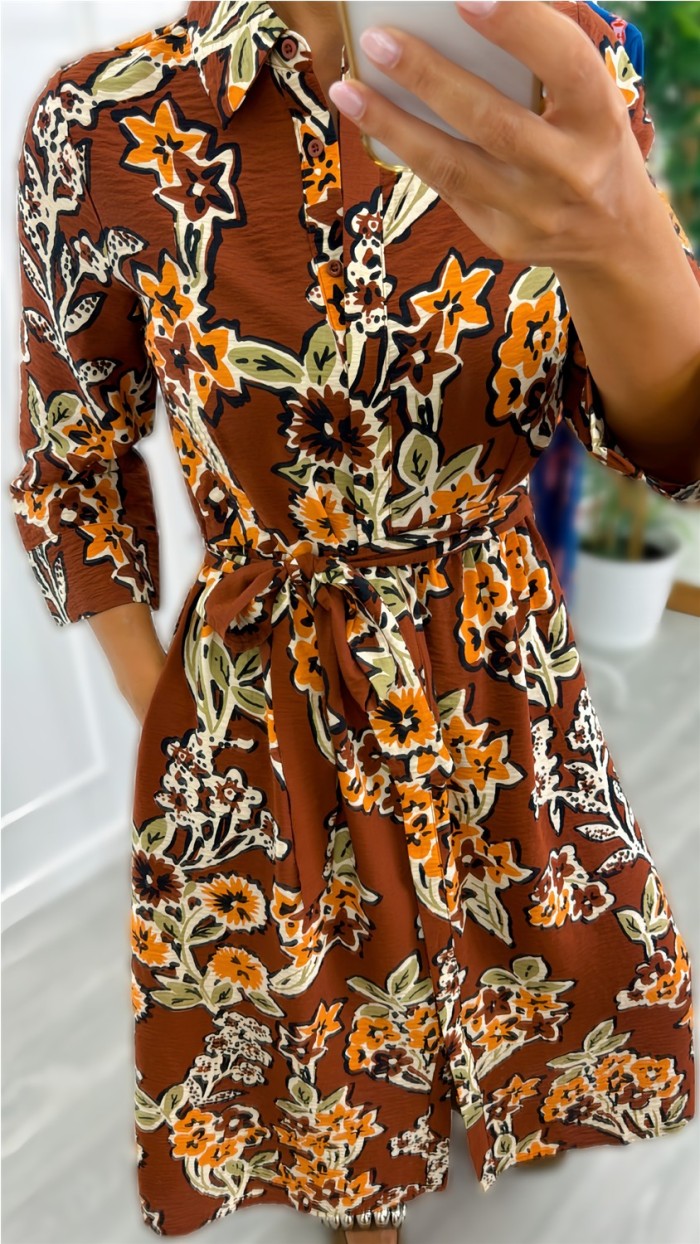 vestido daisy estampado floral tonos ocres vestido daisy estampado floral tonos ocres