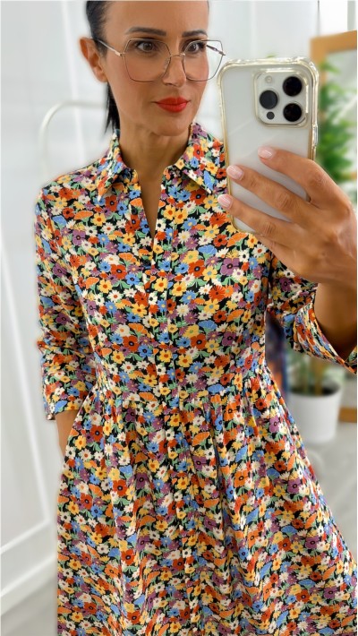 vestido floras con cinturon y bolsillos