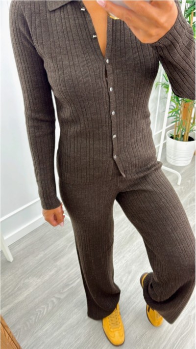 PANTALON PUNTO MARRON Y BEIGE