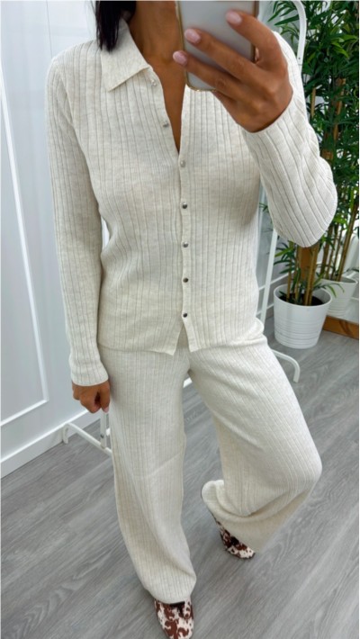 PANTALON PUNTO MARRON Y BEIGE