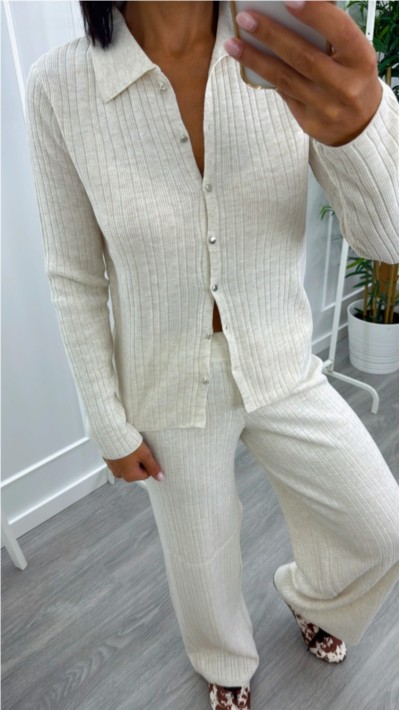 PANTALON PUNTO MARRON Y BEIGE 2