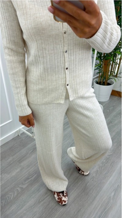 PANTALON PUNTO MARRON Y BEIGE