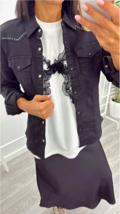 CAMISA NEGRA ELÁSTICA ENTALLADA