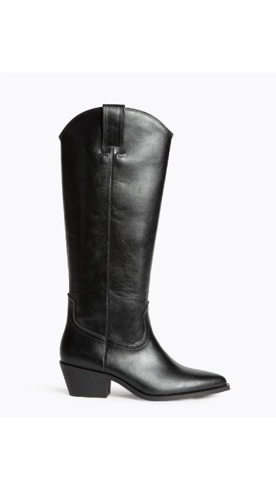 bota cowboy negro y chocolate tacón