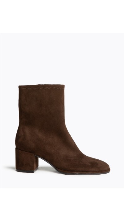 botin serraje tacón cuadrado negro y marrón