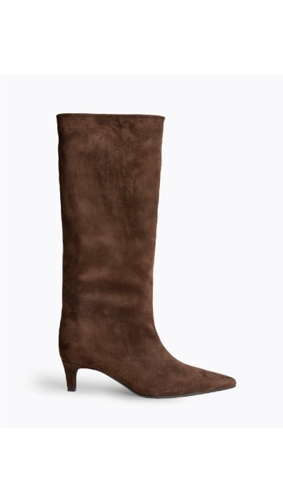 bota tacón fino alta serraje marrón choco