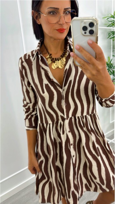 vestido corto marrón chocolate y beige