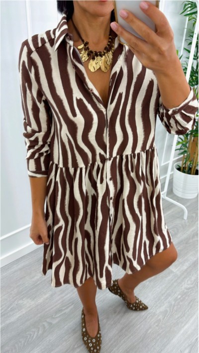 vestido corto marrón chocolate y beige