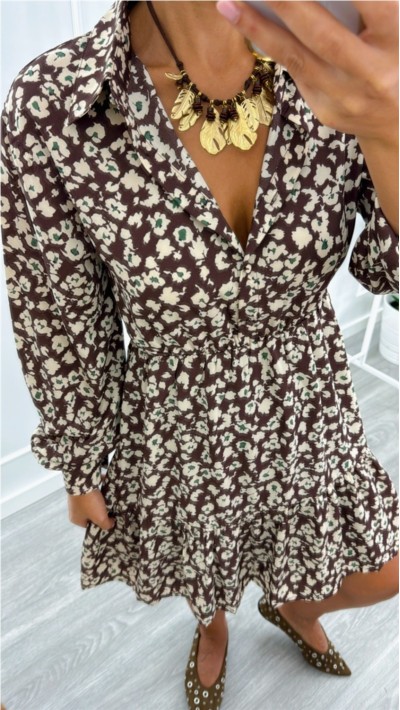 vestido corto estampado flores marrón choco
