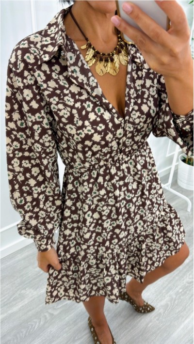 vestido corto estampado flores marrón choco