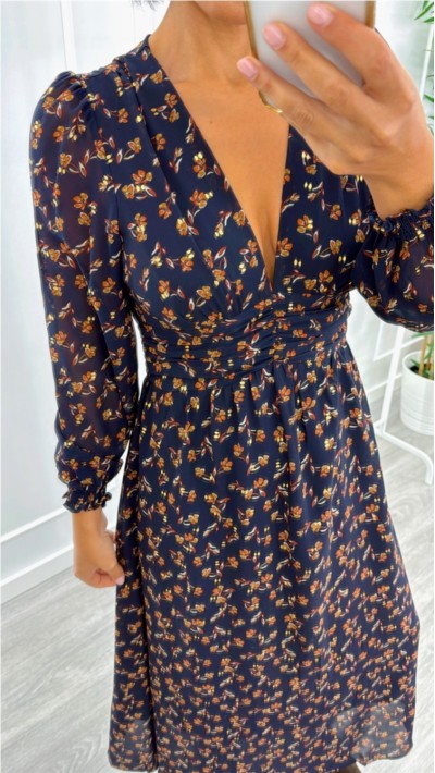 vestido largo azul marino flores gasa