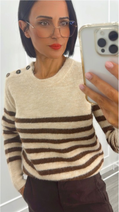 jersey punto rayas marrón detalle botones