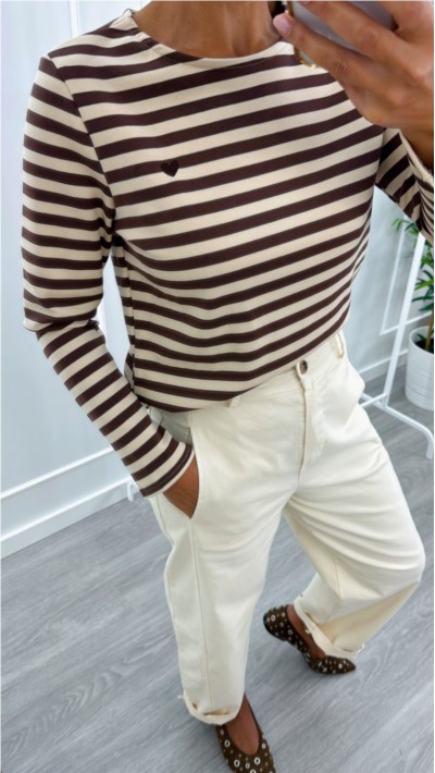 Pantalón mon fit beige, burdeos y marrón