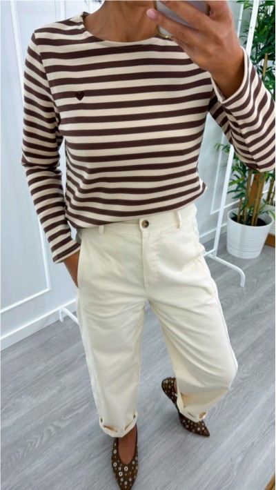 Pantalón mon fit beige, burdeos y marrón