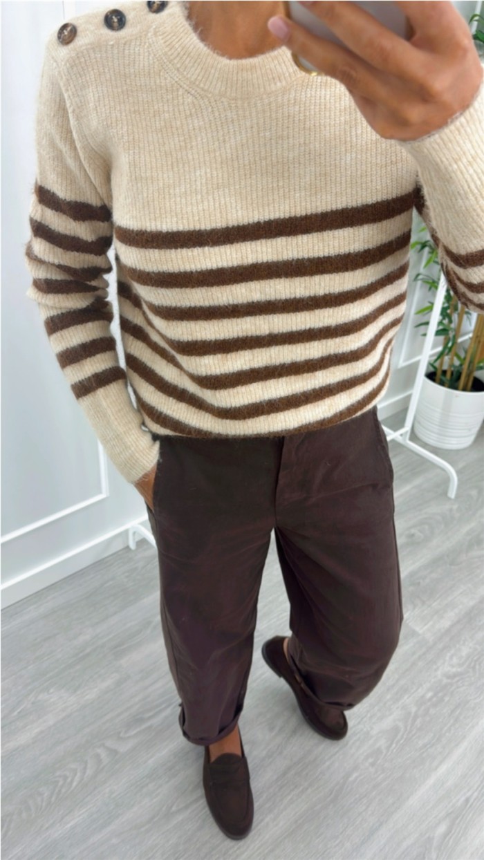 Pantalón mon fit beige, burdeos y marrón