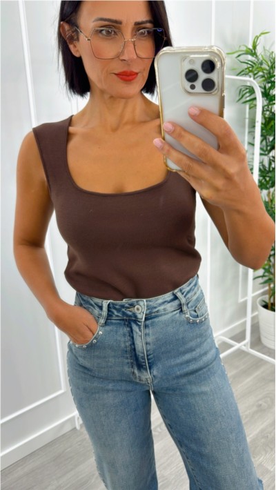 top punto marrón tira ancha