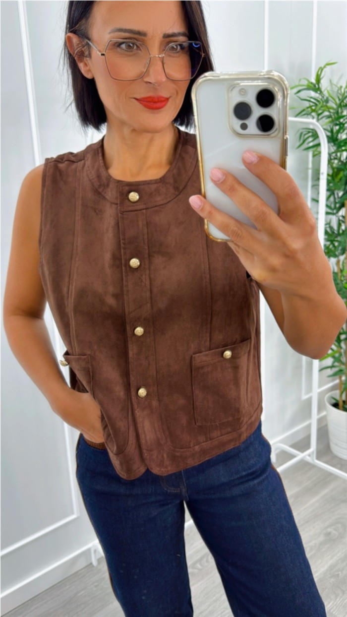 chaleco antelina botones dorados