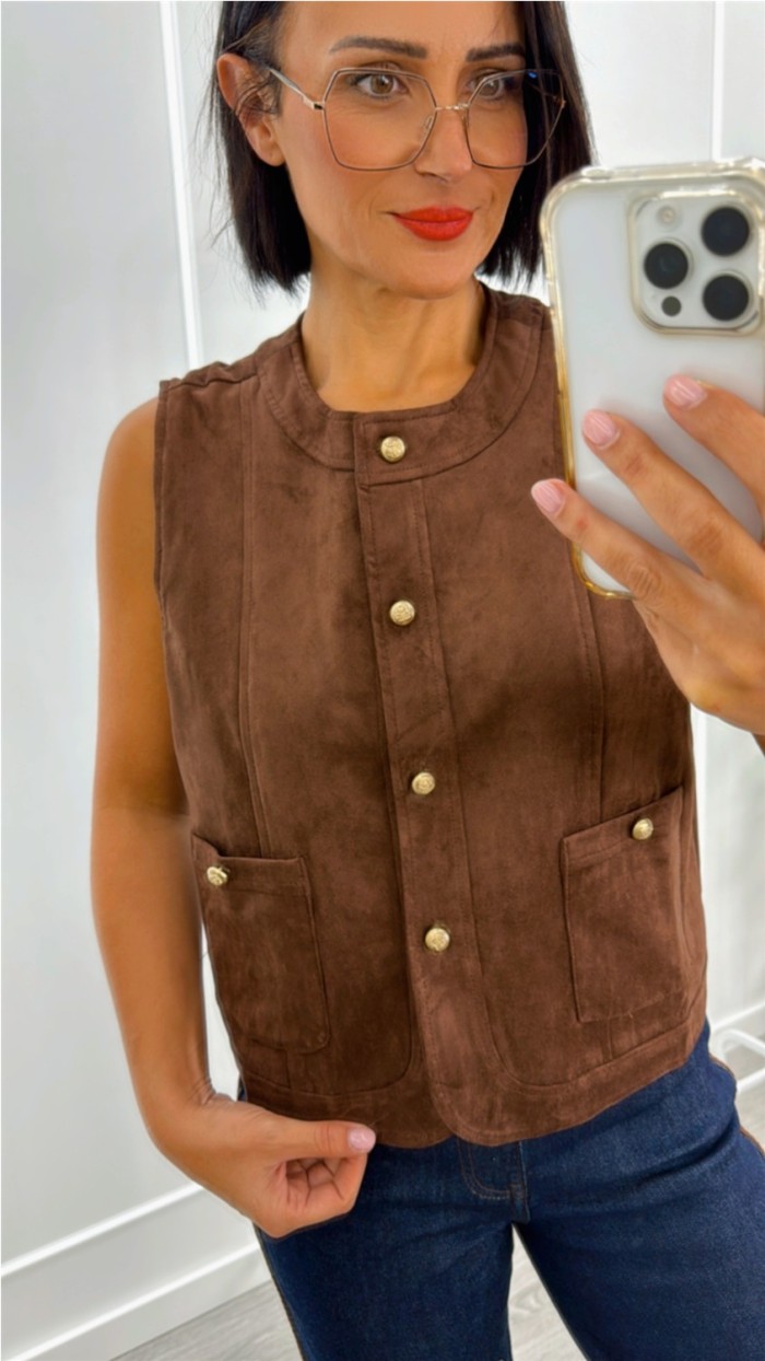 chaleco antelina botones dorados