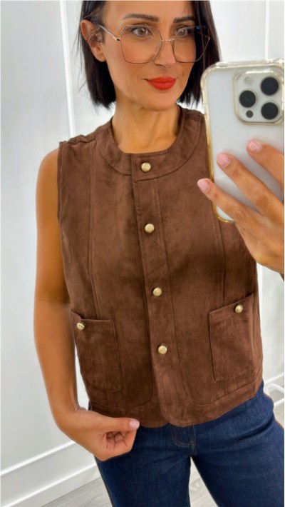 chaleco antelina botones dorados