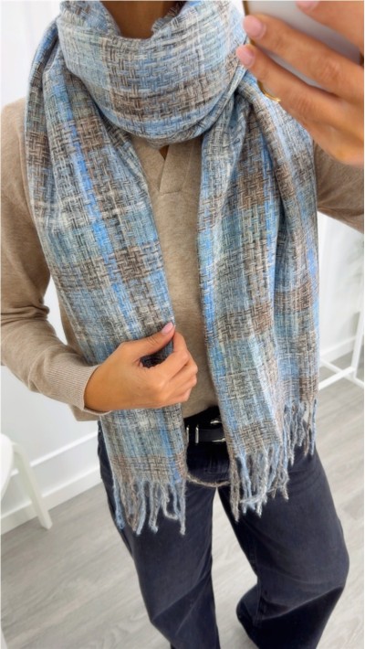 BUFANDA MUY SUAVE MEZCLILLA AZUL Y ROSA