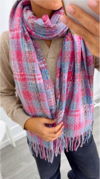 BUFANDA MUY SUAVE MEZCLILLA AZUL Y ROSA