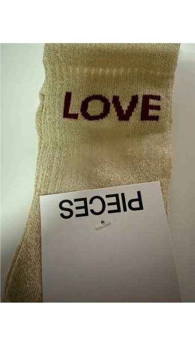 CALCETIN LUREX FONDO DORADO Y PALABRA LOVE EN BURDEOS