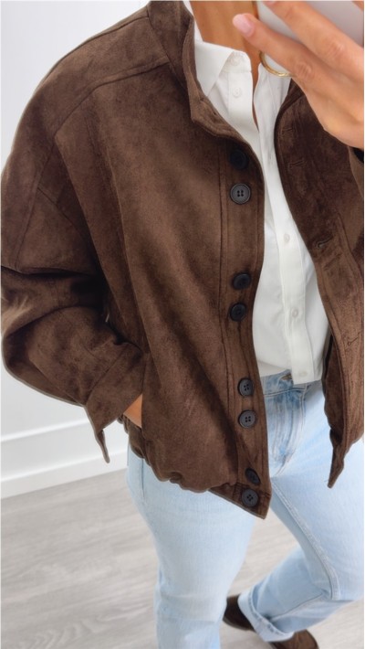 bomber choco botones cuello mao